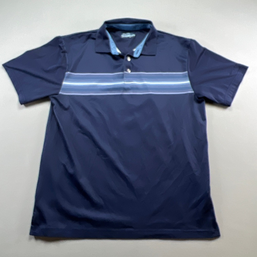 Ben Hogan Performance Polo Shirt Men M Blue Striped Stretch Tennis Tail Athletic